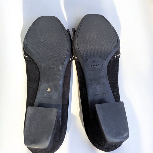 Prada Women's Black Suede Studded Heels,Box & Dust Cover, Size 36, US 5.5 - Picture 8 of 10